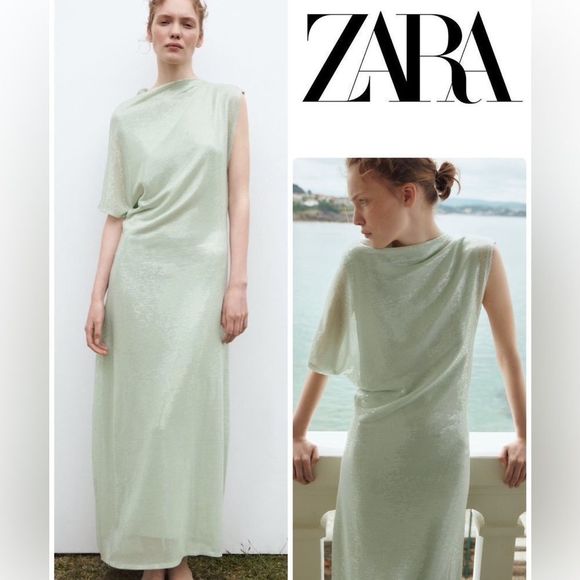 ZARA SEQUIN ASYMMETRIC KNIT DRESS LIMITED EDITION Maxi Formal - Picture 3 of 11